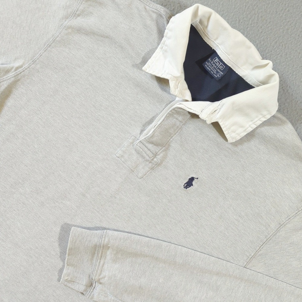 Polo Ralph Lauren Rugby Shirt Mens Large Gray VTG Long Sleeve Cotton Pony Logo